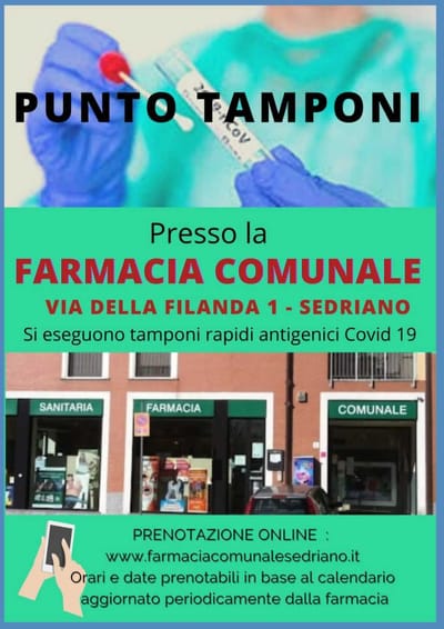 Aggiornamento servizi tamponi Covid e avvio servizio tamponi con prenotazione online presso la farmacia comunale