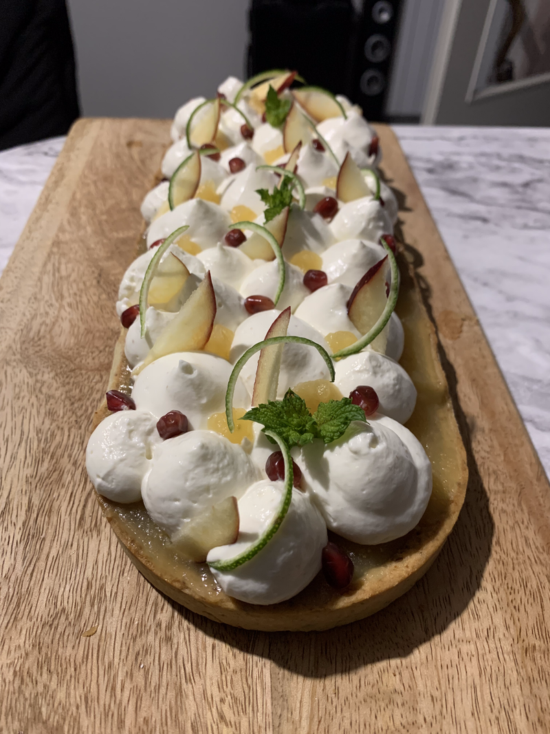 Tarte aux pommes, citron vert et sa mousse grenade pour 6 personnes