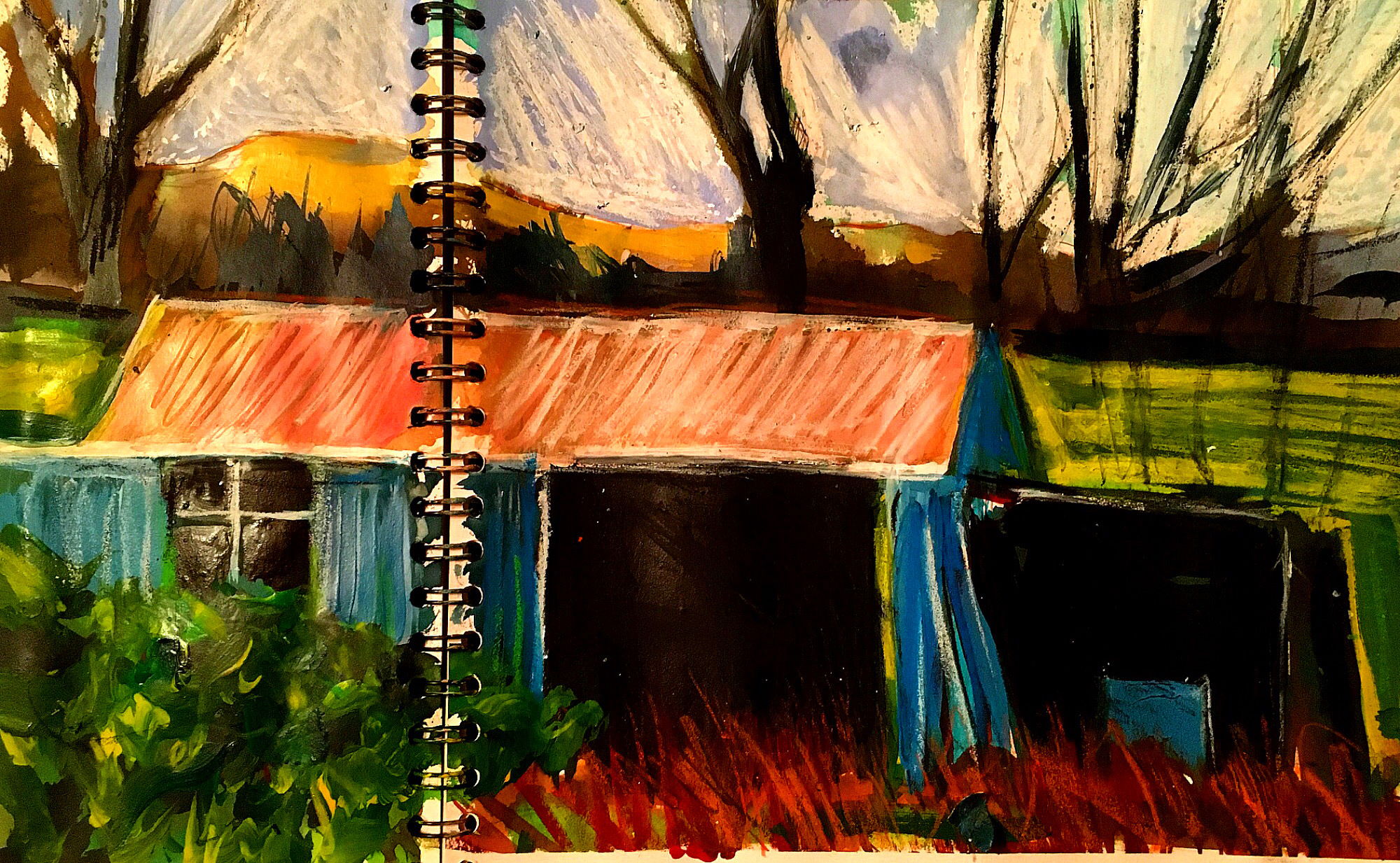 Bryniau Back, mixed media sketch 30x40cm