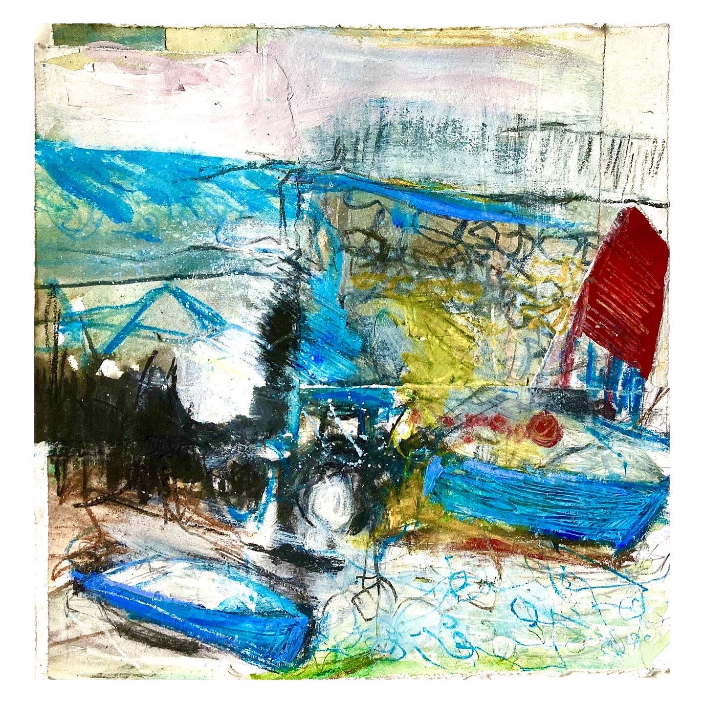 collaging sketches at cadgwith April 2022