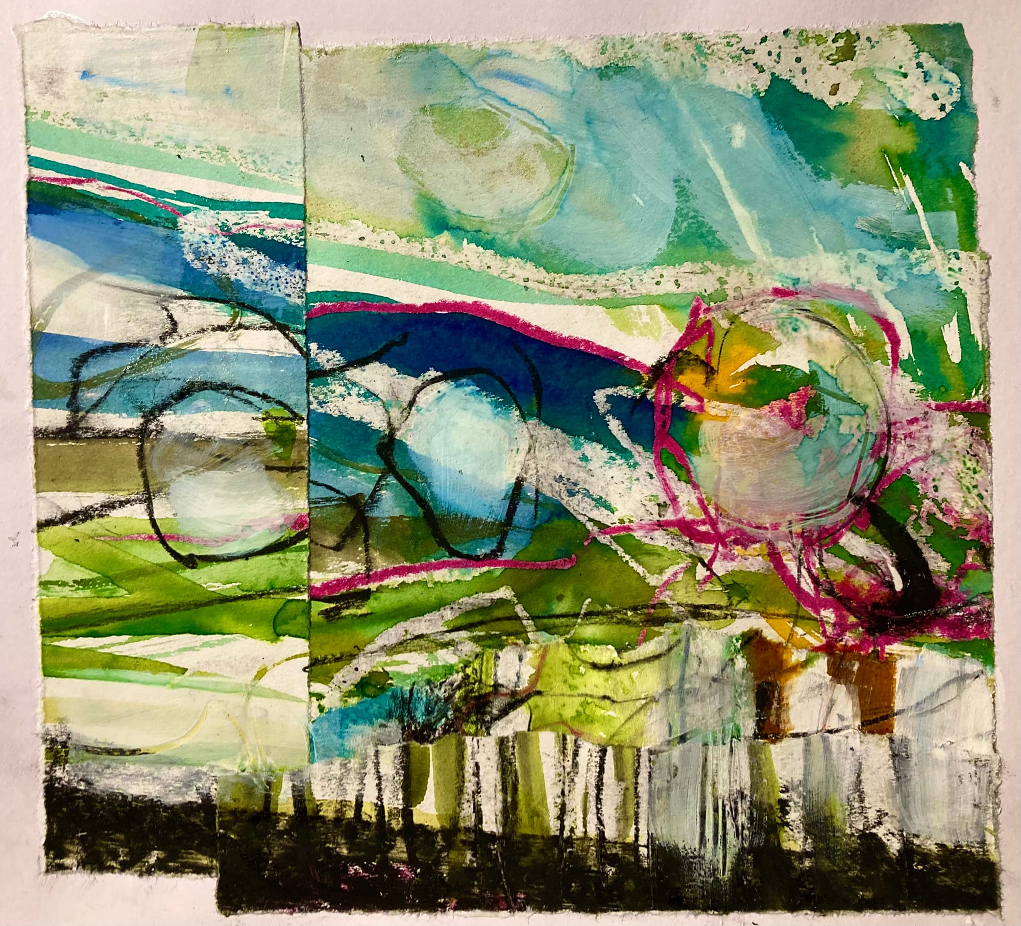 Collaged drawings from the field around Tattenhall in Cheshire July 22