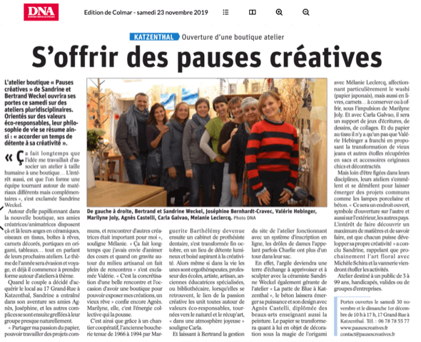 Ouverture PAUSES CREATIVES Atelier & Boutique à Katzenthal