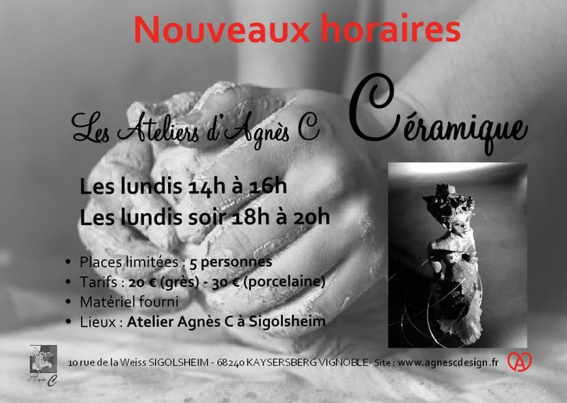 Nouveaux horaires Atelier Céramique
