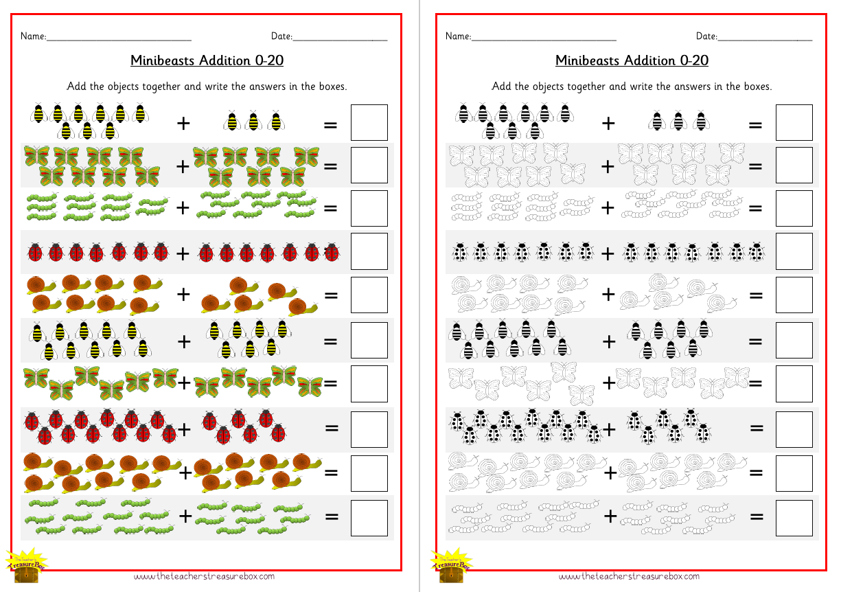 ورقة عمل إضافة Minibeasts 0-20