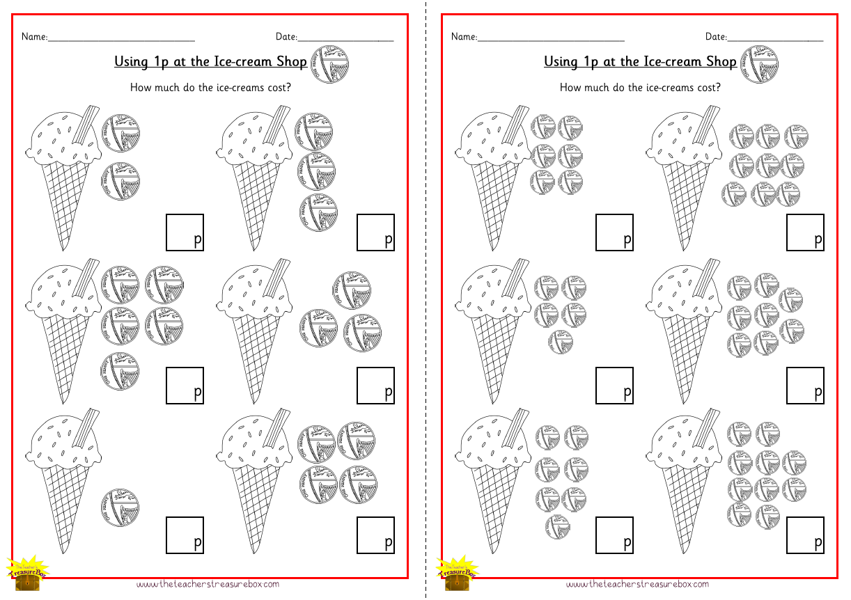 Ice Cream Shop using 1p Worksheet