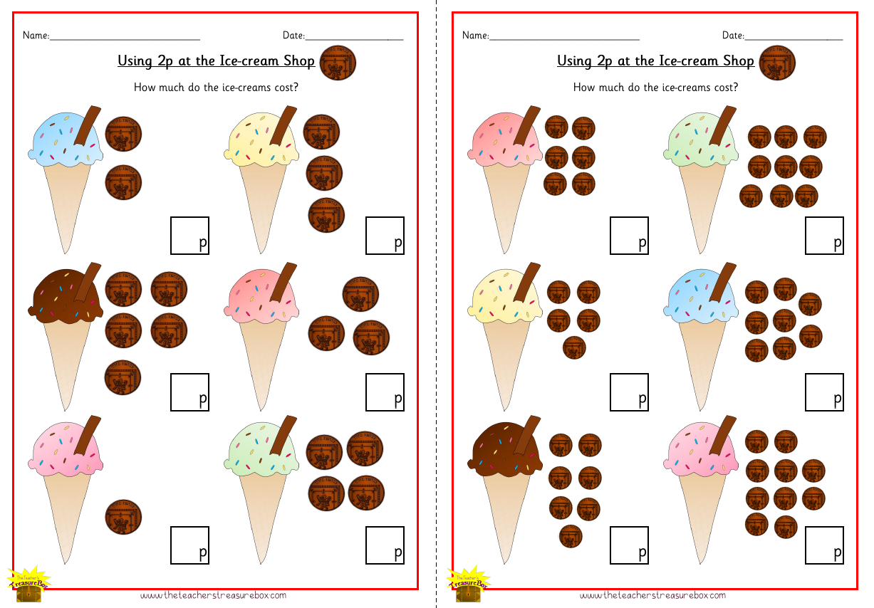متجر الآيس كريم باستخدام ورقة عمل 2p - نسخة ملونة