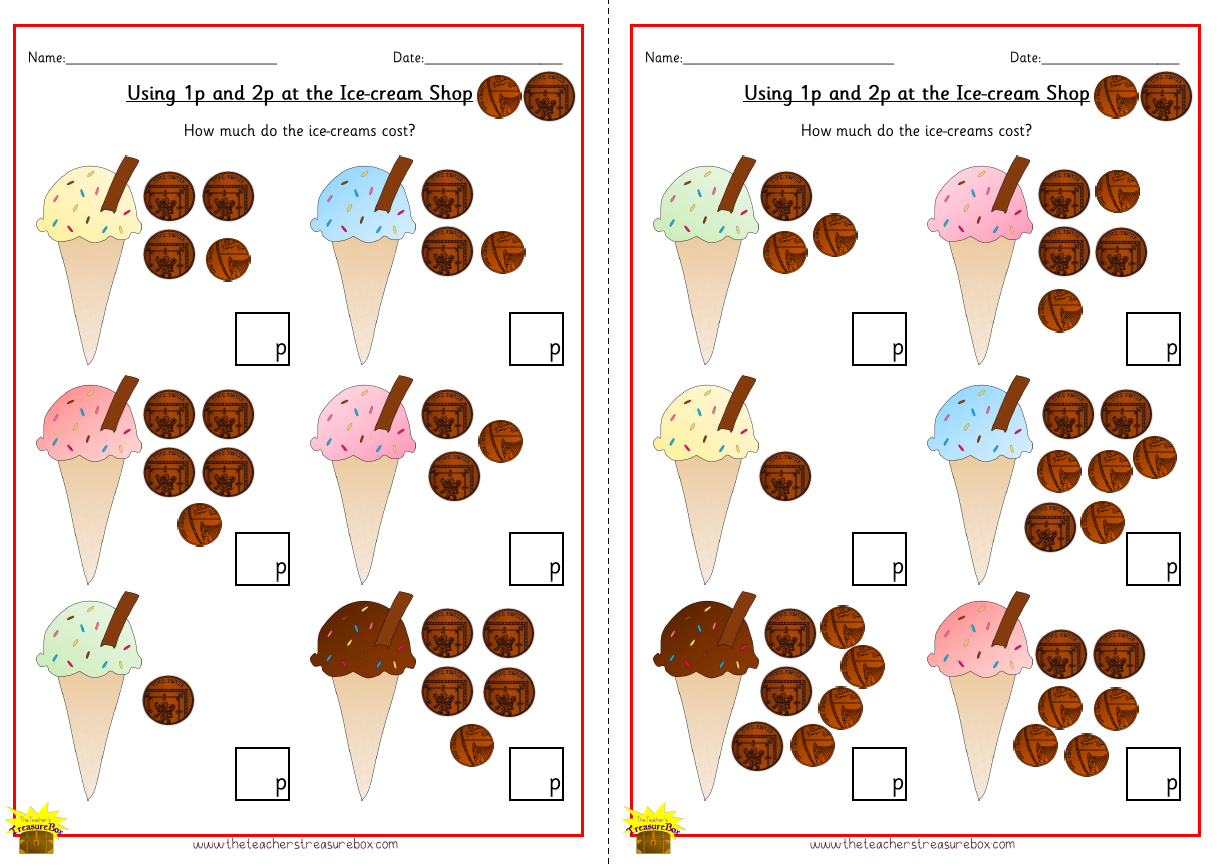 متجر الآيس كريم باستخدام ورقة عمل 1p و 2p - نسخة ملونة
