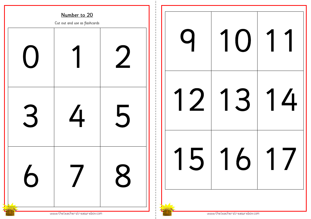 الأرقام 0-20 البطاقات التعليمية