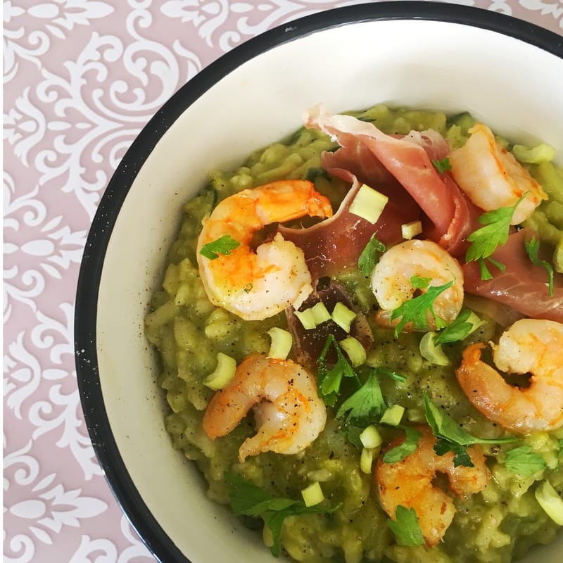 Risotto Verde de Camarones