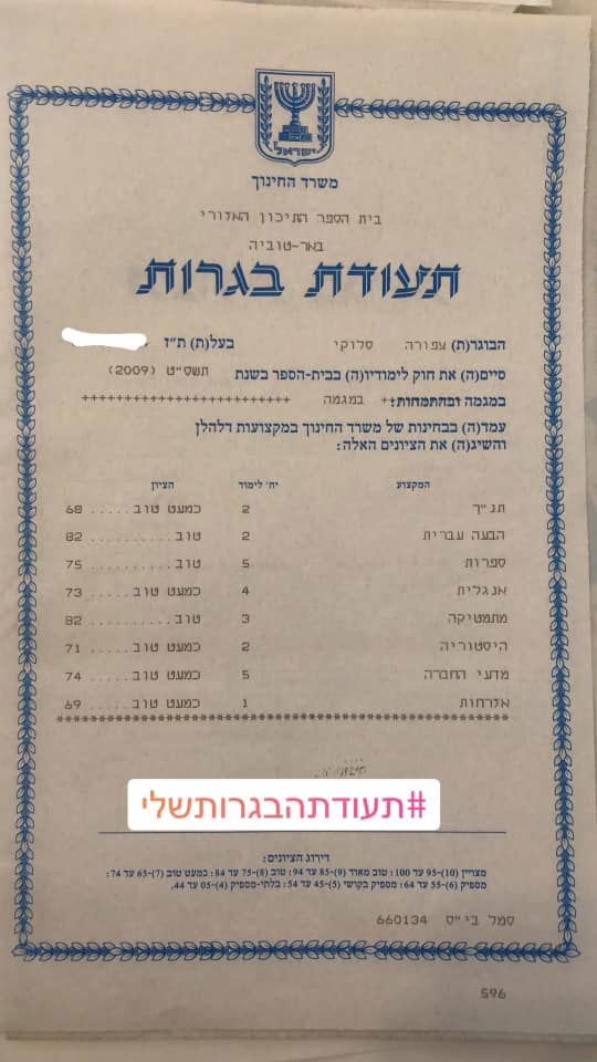 תעודת הבגרות שלי