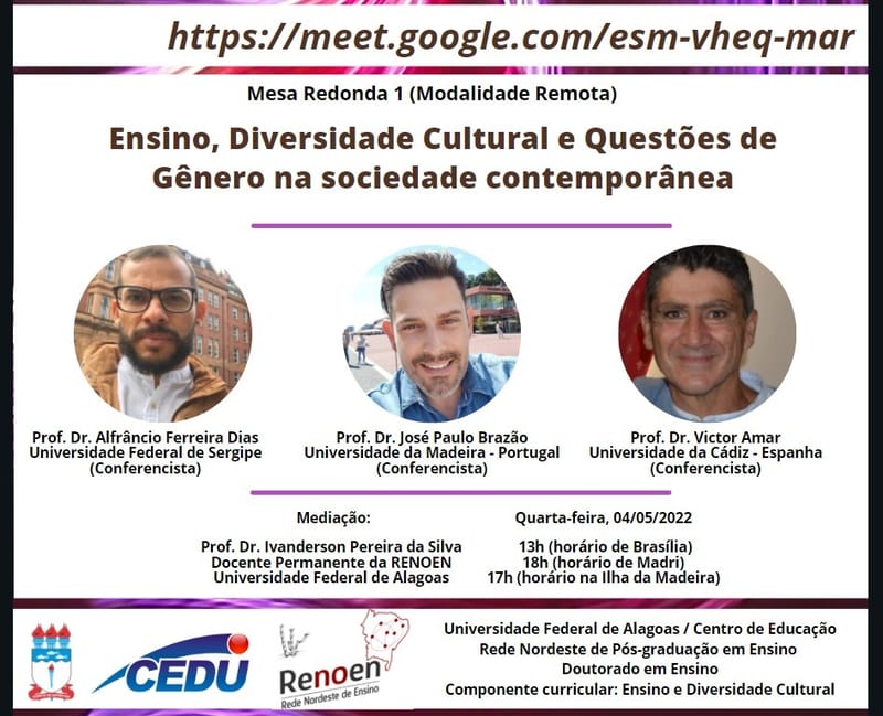 MESA REDONDA ENSINO, DIVERSIDADE, CULTURA E QUESTÕES DE GÊNERO NA SOCIEDADE CONTEMPORÂNEA