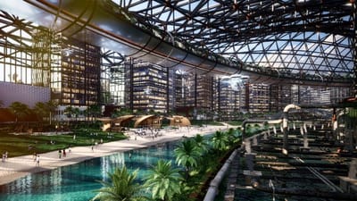 Pawel Rymsza propõe cidades com cúpulas com lagos de algas "para fazer grandes reduções no carbono atmosférico"