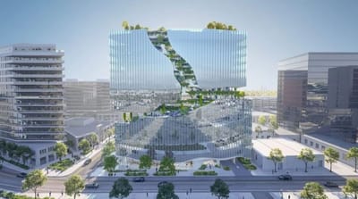 MAD Architects revela a torre de Denver com uma "fenda paisagística" de 10 andares