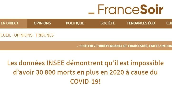 Les données INSEE démontrent qu’il est impossible d’avoir 30 800 morts en plus en 2020 à cause du COVID-19!