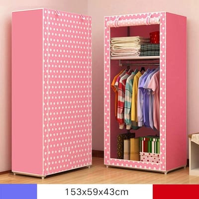 Portable Wardrobe Cute 3D Pattern Non Woven Fabric Folding Bedroom Children'S Room Living Room Dormitory Renting Room Clothes Storage Cabinet Dustproof Pink Dot Small 59 * 43 * 153Cm Roller Curtain