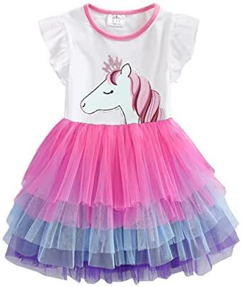 VIKITA Kid Girls Dresses Princess Cartoon Cotton Tulle Party Casual Outfits Clothing 1-8 Years