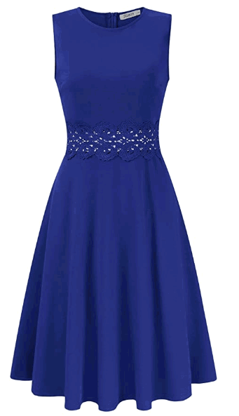 KOJOOIN Women's Vintage Dress Cocktail Dress Crew Neck Sleeveless Knee Length Swing Dress