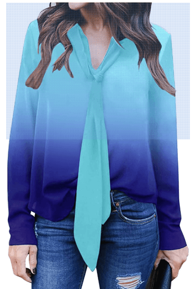 Auxo Women Chiffon Shirt Long Sleeve V Neck Tie Front Tunic Blouse Tops Casual Loose T Shirts