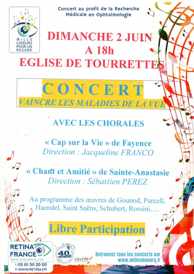 CONCERT DIMANCHE 2 JUIN ÉGLISE DE TOURRETTES VAINCRE LES MALADIES DE LA VUE