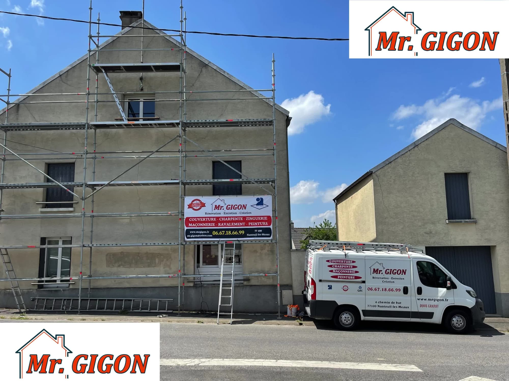 Réparation de fissures non structurelles puis peinture sur façades et pignons