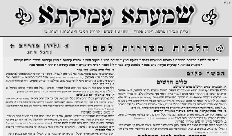 גליון 424 הלכות מצויות לפסח