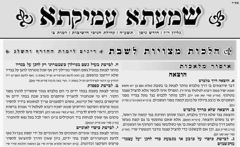 הלכות מצויות לשבת הל' הנוגעים לימי גשם ושלג