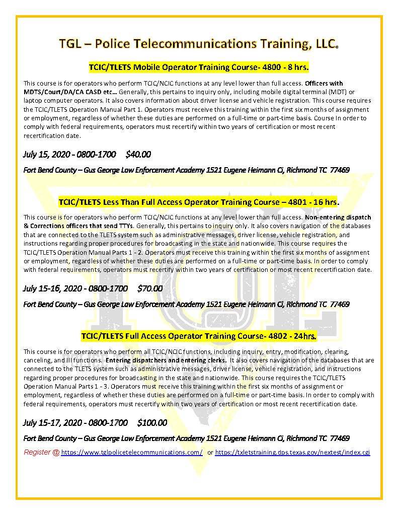 TCIC/TLETS Less Than Full Access Operator Training Course - TCOLE 4801 (Richmond)