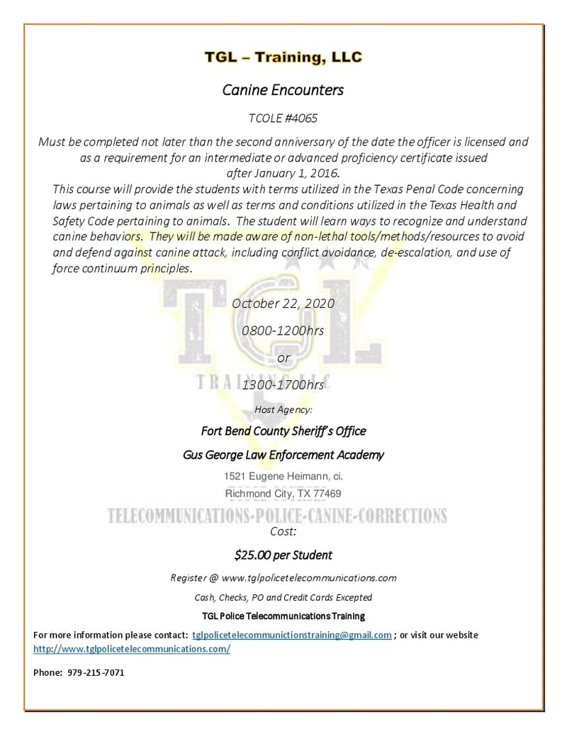 10 Canine Encounters - TCOLE 4065 PM (GGLEA)