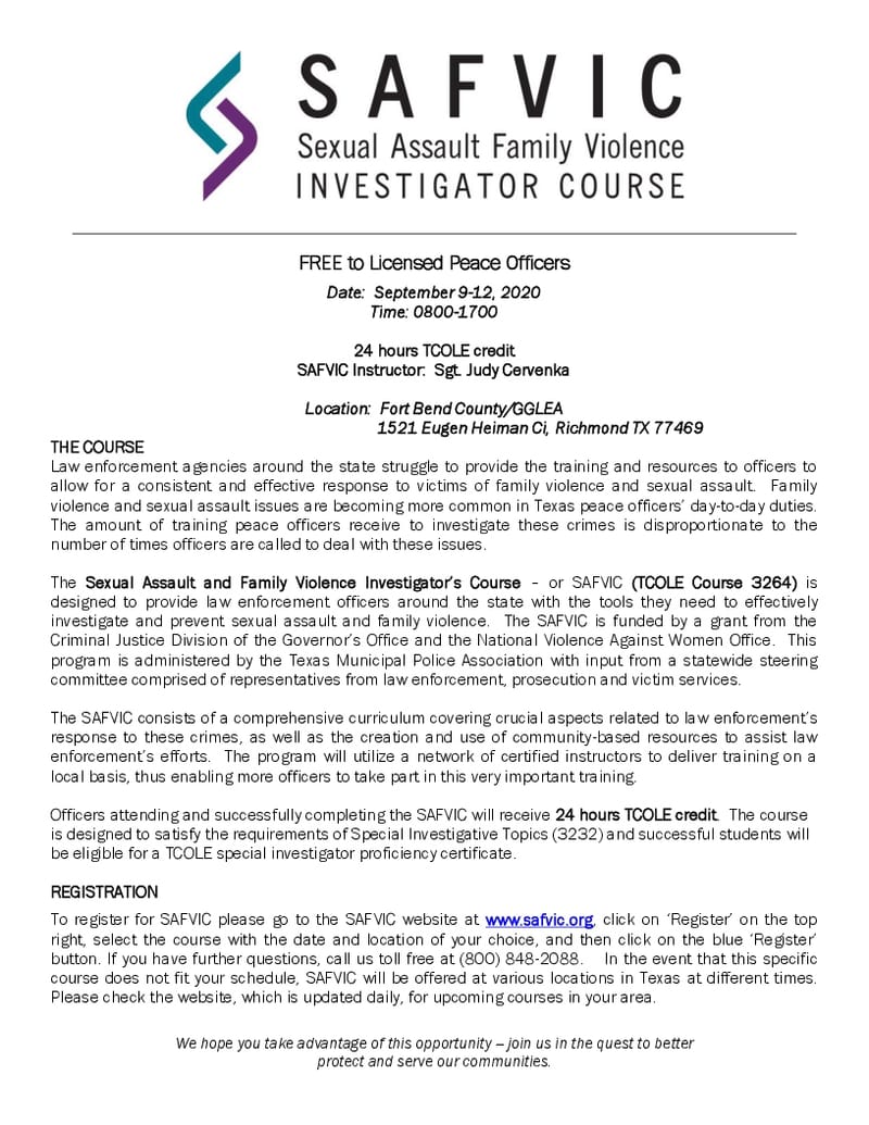 09 SAFVIC  (Sexual Assault and Family Violence Investigators Course) Richmond