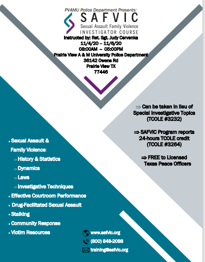 SAFVIC  (Sexual Assault and Family Violence Investigators Course) Prairie View
