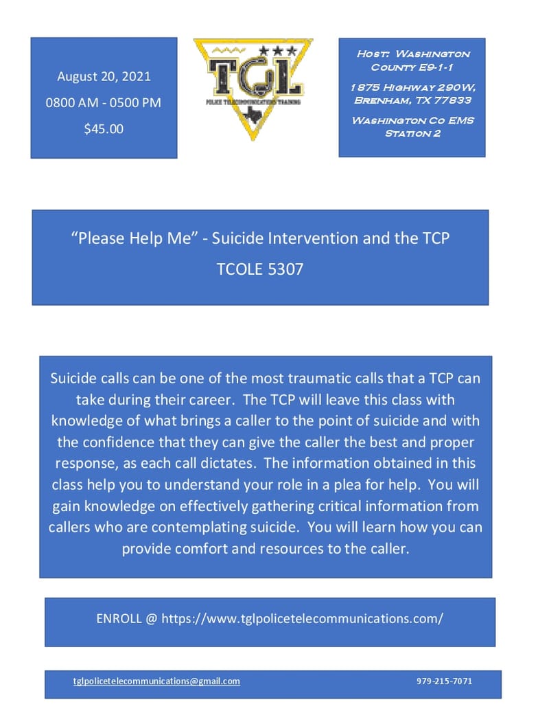 08 "Please Help Me" - Suicide Intervention and the TCP TCOLE 5307 (Brenham)