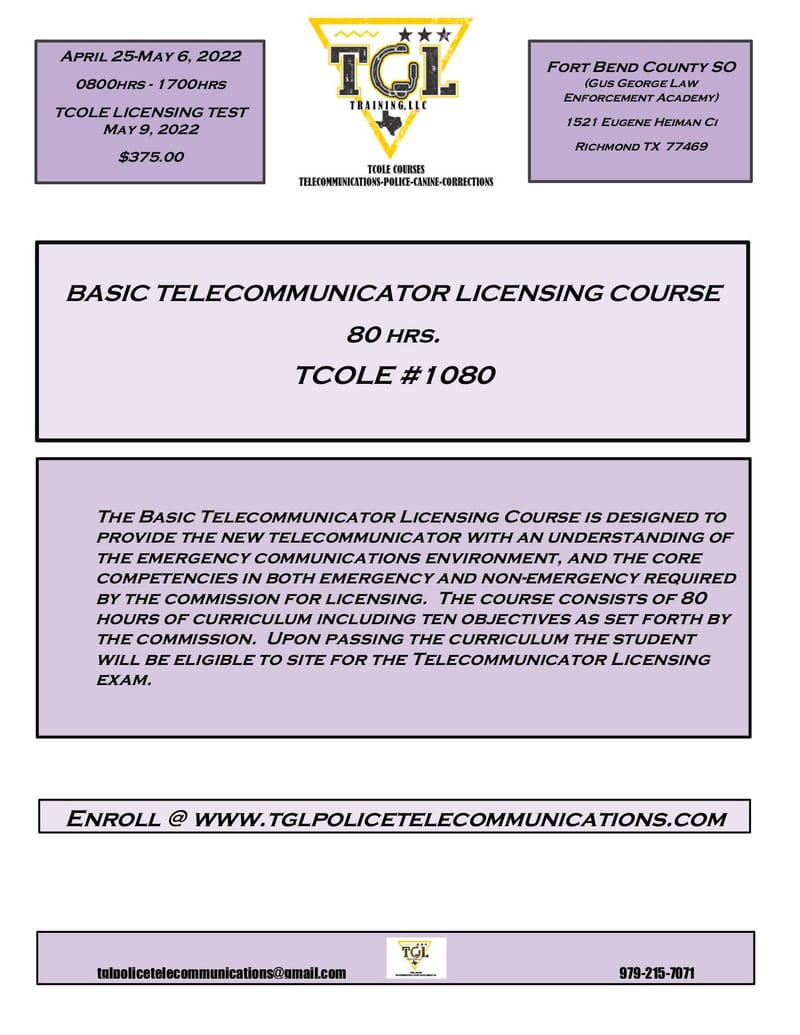 04 Basic Telecommunicators Licensing Course 80hrs - TCOLE 1080 (GGLEA)
