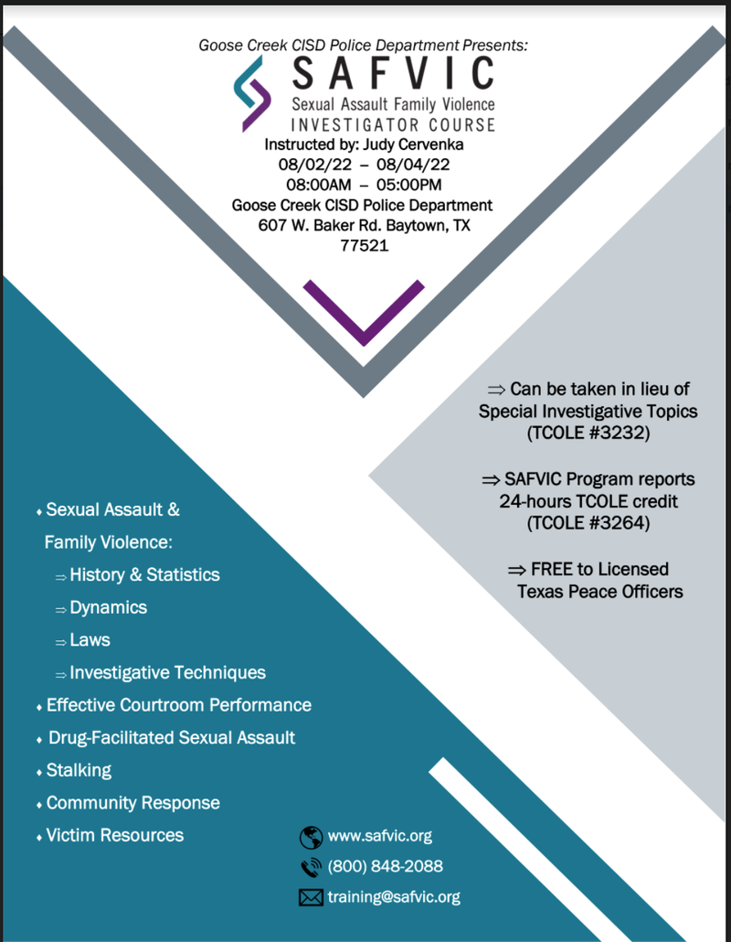 08 SAFVIC Sexual Assault and Family Violence Investigators Course (Baytown)