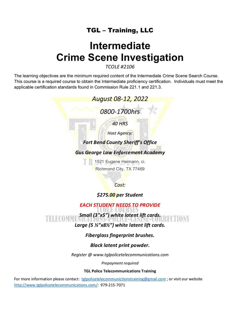 08 Crime Scene Investigation 40Hrs TCOLE 2106