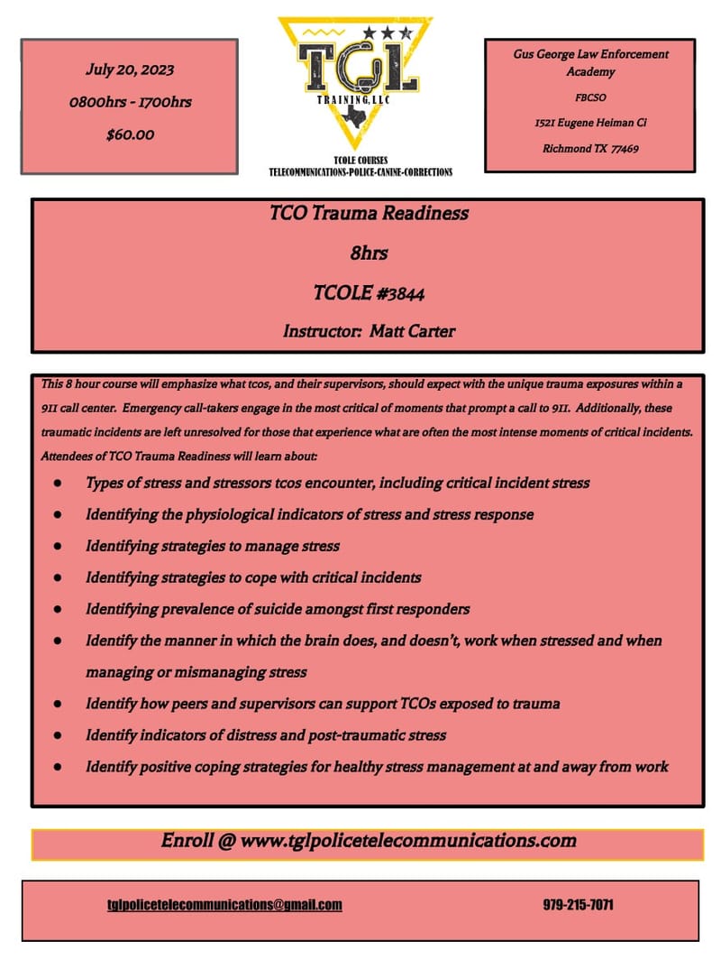 Canceled- 07 Trauma Readiness for TCO's -  TCOLE 5103 (GGLEA)