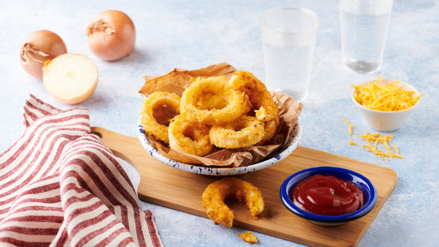 Oignons rings au chedar et Ketchup maison