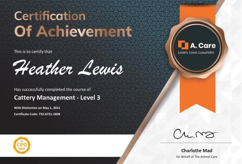 CERTIFICATE - Cattery Management - Level 3