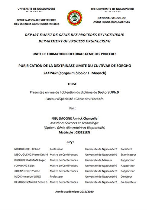 Purification de la dextrinase limite du cultivar de sorgho Safrari (Sorghum bicolor L. Moench) (2020)