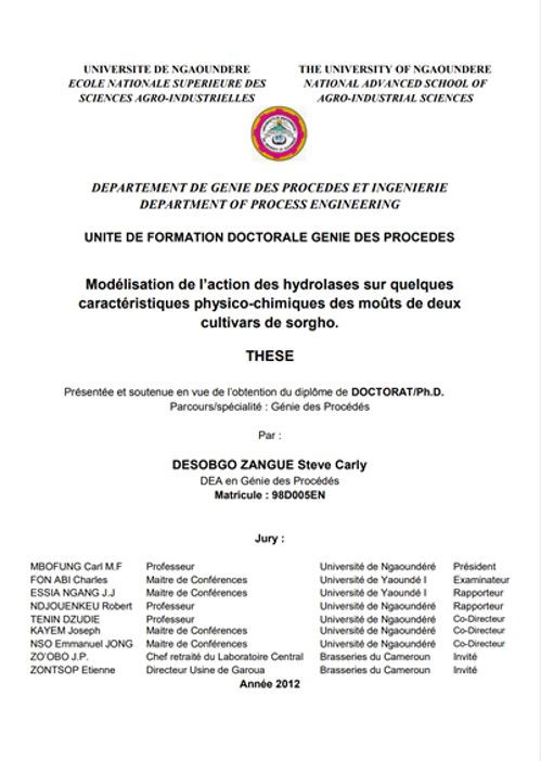 Modélisation de l’action des hydrolases sur quelques caractéristiques physico-chimiques des moûts de deux cultivars de sorgho (2012)