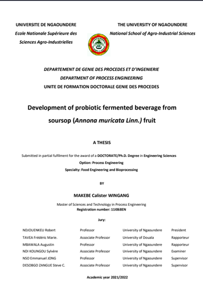 Development of probiotic fermented beverage from soursop (Annona muricata Linn.) fruit (2022)
