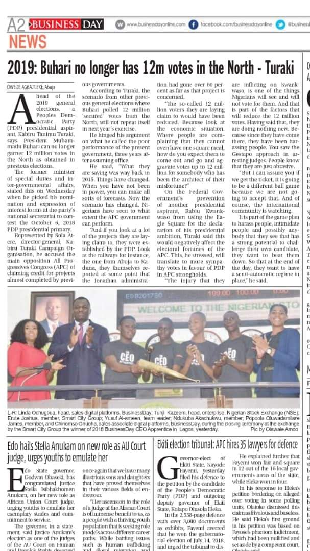 Ringing of the closing bells of the Nigerian Stock Exchange