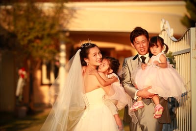 サンセットで家族写真