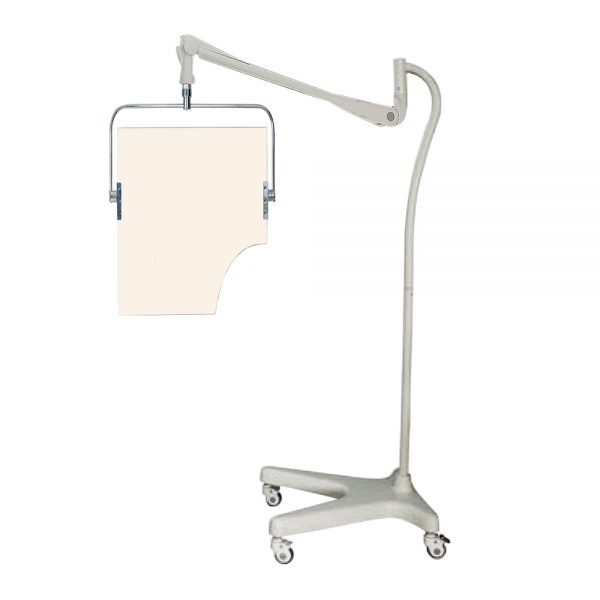 ROUND ARM OVERHEAD LEADED ACRYLIC BARRIER WITH TORSO CUTOUT