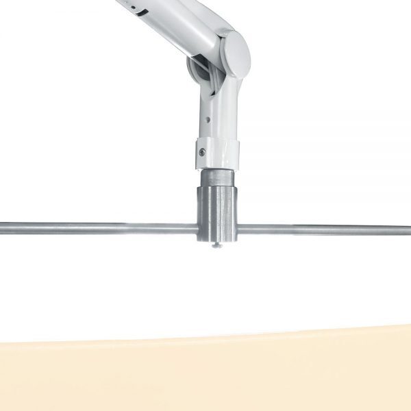 SQUARE ARM OVERHEAD LEADED ACRYLIC BARRIER WITH ROSO CUTOUT