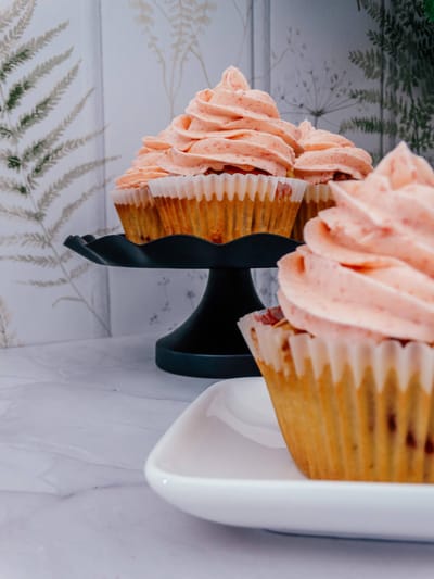 White Chocolate and Strawberry Muffins with Swiss Meringue Buttercream