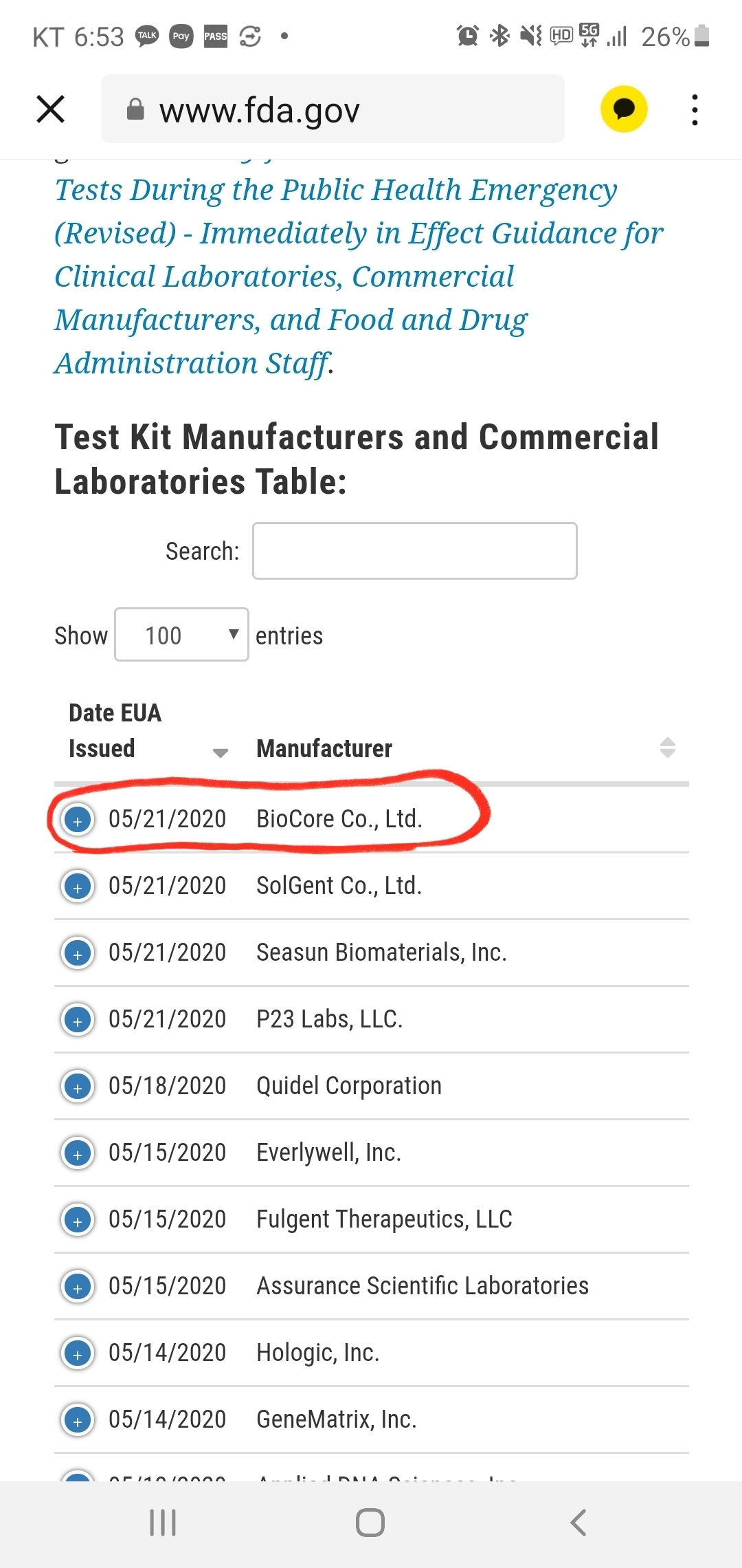 BioCore PCT test kit officially approved for EUA by US FDA!