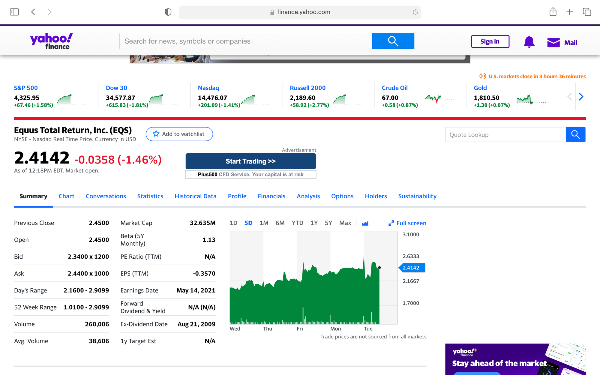 Custodian Ventures Announces 5.1% Ownership Interest in Equus Total Return, Inc.