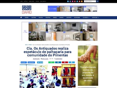 GRU Diário - Cia. Os Antiquados realiza espetáculo de palhaçaria para comunidade do Pimentas