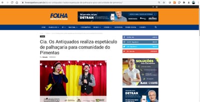 Folha Metropolitana - Cia. Os Antiquados realiza espetáculo de palhaçaria para comunidade do Pimentas