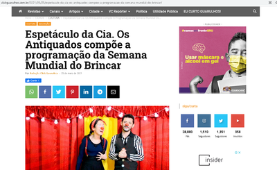 Click Guarulhos - Espetáculo da Cia. Os Antiquados compõe a programação da Semana Mundial do Brincar